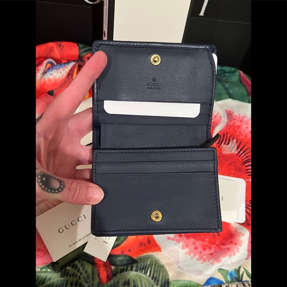 💐GUCCI Canvas Flora Floral Zumi Card Case Wallet Navy Multicolor💐 - Picture 6 of 11